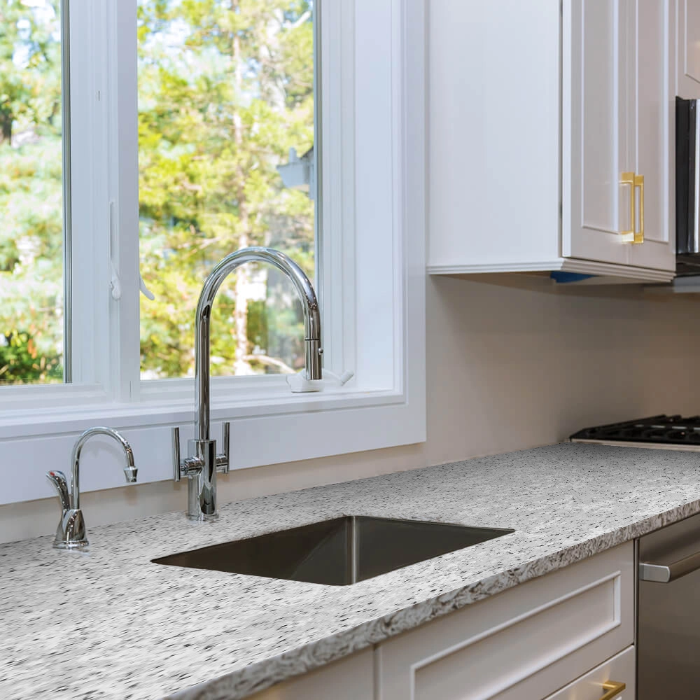 Modern Kitchen Featuring Steel Grey Light Granite